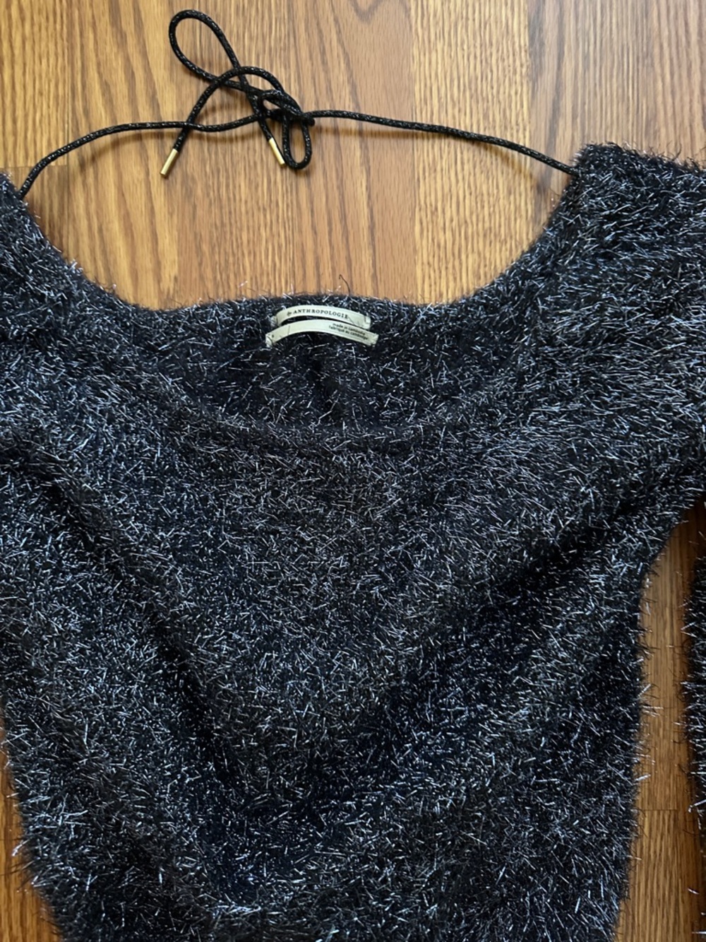 Anthropologie Black & Silver Fuzzy Metallic Knit Sweater